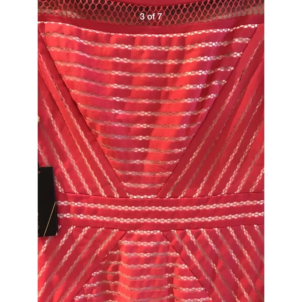 NWT Tadashi Shoji Stripe Knit Cap Sleeve Dress‎ in Rouge Pink [SZ Large ]